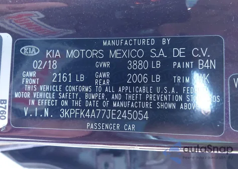 2018 Kia Forte Lx from USA, damaged, VIN 3KPFK4A77JE245054